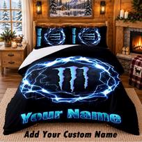 Monster Energy Pattern Bedding 3Pcs Set Custom Name, Bed Sheet And Pillowcases For Home Bedroom 140cmx210cm