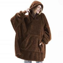 Winter Women Double-faced Fleece Hoodie Blanket Oversize Large Pocket Warm Couple Loose Sweatshirts Women And Men Robe One Size black
