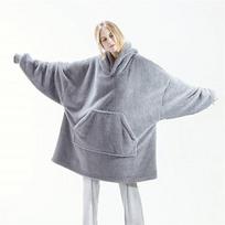 Winter Women Double-faced Fleece Hoodie Blanket Oversize Large Pocket Warm Couple Loose Sweatshirts Women And Men Robe One Size pilka