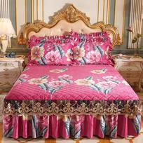 Prabangus spausdintas flanelinis dygsniuotas pledas King Queen dydžio Minkštas plonas aksominis lovos sijonas Romantiškas lovos uždangalas Pagalvės užvalkalas neįtrauktas Only 2pcs Pillowcase