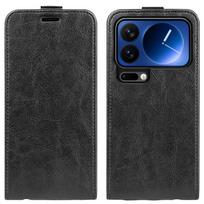 R64 Tekstūros Vienas Vertikalus Atverčiamas Odinis Telefono Dėklas For Xiaomi 17 Pro max juoda