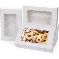 20 Pack White Bakery Boxes with Window 10” x 6” x 2.5” Cookie Boxes Pastry Biscuit Pie Candy Packaging Boxes for Birthdays Wedding Christmas Party balta