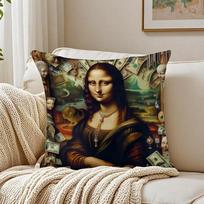 M-Modern Art Funny Mona Lisa Cushion Cover Pillowcase Anti-Dustmite Living Room Sofa Decor Cushion Room Peach skin 18*18(CM)-1Pcs gray
