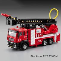1:50 Water Tank Aerial Ladder Fire Truck Alloy Miniature Model Diecast Car Toys Sprayable Sound Light Pull Back Vehice Boy Gifts