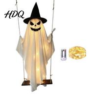 Hanging Wizard Hat Ghost for Porch Halloween Light Up Decoration, Spooky Large on A Decorations Home Swing with Witch Front Yard Tree Decor 1.5M B beige