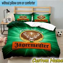 3pcs Custom Name Jager-meister Spirit Drink Bedding Set Includes 1 Duvet Cover & 2 Pillowcases for All Seasons Dormitory Home Decor Christmas gifts 135cmx200cm white