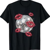 Disco Ball Kissing Lips T-Shirt L gray