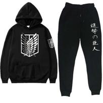 Anime „Attack on Titan Levi“ žalias žieminis sportinis kostiumas, 2 dalių komplektas, su gobtuvu, kelnės, sportinis kostiumas, megztinis su gobtuvu, moterims S gray