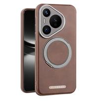 Naujas prabangus verslo dėklas Huawei Pura 70 Pro+ Plus Ultra Odinis dėklas su 360° besisukančiu metaliniu magnetiniu žiedu Stovas Atsparus smūgiams Huawei Pura 70 Pro tamsiai ruda spalva
