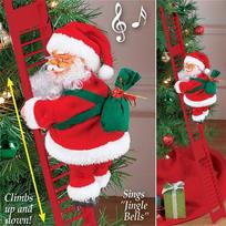 Animated Electric Climbing Ladder Santa Claus Doll Party Musical Christmas Decor beige