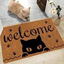 Cats Welcome Mats for Front Door Outdoor Entry Hi Bye Print Doormat Non Slip Kitchen Bedroom Footpad Home Indoor Decor Funny Rug 40x60cm brown