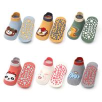 6 Pairs Kids Cotton Socks Cute Cartoon Animal Pattern Comfy Breathable Baby Non-slip Floor Socks 3-5Y 14-15cm gray