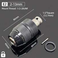 1/2 -20UNF Drill Chuck 2-13MM/1.5-10MM Quick Change 1/4  Hex Shank/SDS /1/2  Square Socket Adapter For Wrench Conversion Tools (E2) 2-13MM Metal