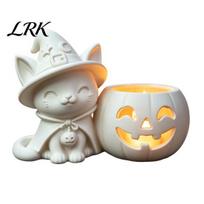 Ghost Face Tealight Cup Halloween Black Cat Pumpkin Candlestick, 3D Printed Witch Candle LED Tea Light Holder with Cup, Spooky Tabletop Decor juoda