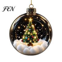 Battery Operated Night Light Ornaments Christmas Glowing Decorative Ball, Lighted Ornament with Festive Scene, LED Modern Tree Hanging Lights