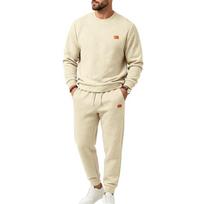 Men's Textured Crew Neck Sweatshirt and Jogger Pants 2 Piece Outfit Set Drawstring Waist Casual Tracksuit with Small Leather Patch for Daily Wear XXXL abrikosas