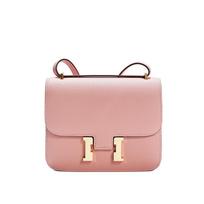 H-button Kangkang bag, palm pattern cowhide underarm small square bag, high-quality leather versatile one-shoulder messenger flight attendant bag beige