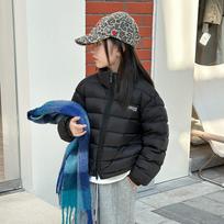 Unisex Parent Child Stand Collar Thick Warm Letter Winter Down Jacket 130 juoda