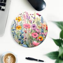 Floral Mouse Pad Pink Small Round Mouse Pads Watercolor Flowers Gaming Mouse Pad Desk Pad Non-Slip Office Home Desktop Decor 200X200X2MM locked gray