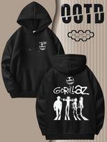 Men's Gorillaz Logo Print Hoodie - Double-Sided Iconic Characters - Loose Fit K XL black