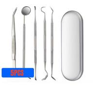 5 vnt./rinkinys Dantų veidrodis nerūdijančio plieno dantų odontologo paruoštas įrankių rinkinys zondas dantų priežiūros rinkinys instrumentas pincetas, pjautuvas 5pcs sidabras