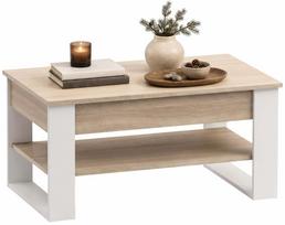 Kavos staliukas Akord Furniture Factory Denver, balta sp./sonoma ąžuolo sp., 92 cm x 52 cm x 45 - 58 cm