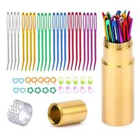 48Pcs Big Eye Curved Needle Bent Tip Tapestry Needle Sewing Marker Locking Stitching Marker with Case for Beginner 1 blue
