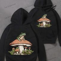 Frog Mushroom Men's Hoodie Breathable and Elastic Fall and Winter Streetwear with Drawstring Hat and Kangaroo Pocket 3XL gray