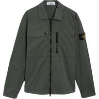 Stone Island Ss24 Pima Cotton Supima Solid Color One-Sided Zipper Chest Pocket Polo Logo Long Sleeve Zipper Jacket Men jackets Green 801510210-V0059 S black
