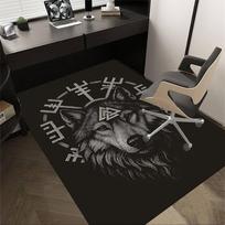 1PC Wolf Norse Non-Slip Floor Carpet Compatible for Office&Living Room&Dining room - Flat-Weave Machine- Soft & Pattern-E248 60cm by 90cm gray
