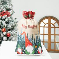 Christmas Santa Claus Burlap Drawstring Backpack for Kids' Candy gray