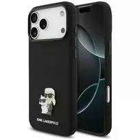 Karl Lagerfeld Case Silicone Karl AND Choupette Metal Pin for iPhone 18 Pro Max / 17 Pro Max black