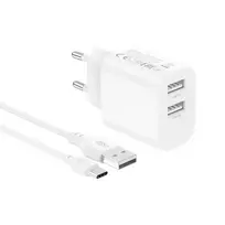 XO wall charger CE55 2x USB 2.4A white + USB-C cable