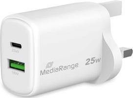 MediaRange 25W 2-Port Charger 1x USB-A/1x USB-C UK GaN
