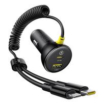 Baseus Circular 60W USB-A + USB-C Car Charger with Built-in Lightning + USB-C Cable 1.4m - Black - OUTLET