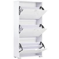 Shoe Cabinet Shoe Rack 3 Drop Down Doors 3 Compartments Wooden 60L X 26I X 124H Cm White Lacquered