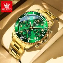 OLEVS 6729 Gold Man Watch Waterproof Moon Phase Dual Calendar Diamond Dial Automatic Mechanical Wristwatches for Men black