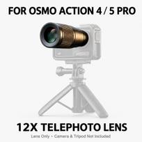 12X Long Focus Lens for DJI Osmo Action 6 5 Pro 4 Aluminum Alloy Telephoto Lens Outdoor Sports Camera Accessory gray