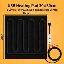 USB Heating Pad 5V 9W, 30x30cm Portable Electric Heated Mat, Waterproof Heating Cushion for Seat, Outdoor Travel, Car, Pet Warmer black