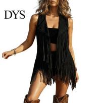 Vintage Style Women Vest Fringe for Sleeveless Faux Suede Tassel Collarless Tank Top Jacket Open Front Western Cowgirl Cardigan Outerwear Denim XXL black