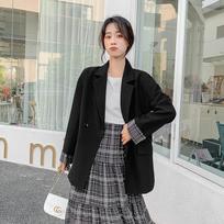 Black Suit Jacket for Women Spring and Autumn New Korean Version Loose Retro Casual Slim Small Suit M