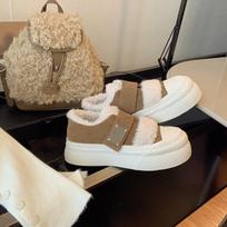 Thick-soled fluffy shoes Velcro fleece warm casual biscuit shoes women's winter new sports shoes 40 šviesiai ruda spalva