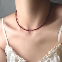 Ultra Fine Retro Temperament Layered with Zodiac Year Collarbone Necklace Red agate 3mm beige