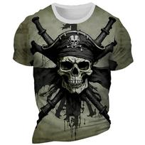 Men's Skeleton Pirate Graphic T-shirt Short Sleeve T shirt Outdoor 3D Crew Neck Tees Fashion Cool Daily Y2k Tops Summer Clothing 5XL black