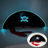 Halloween LED Black Pirate Hat For Adult Pirate Theme Party Glowing Captain Cap Cosplay Costume Luminous Hat With Skull Pattern black