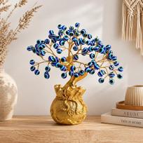 SPHINX Chakra Crystal Money Tree Bonsai with Golden Potli (Wealth Bag) Base – Healing Gemstone Tree for Wealth, Prosperity Positive Energy Feng S blue