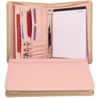 A4 Leather Zippered Binder and Business Document Organizer white