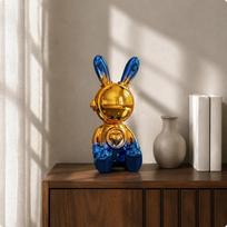 Astronaut Hare Figurine Electroplated Statue HighGloss Finish Space Bunny Blue Gold gray