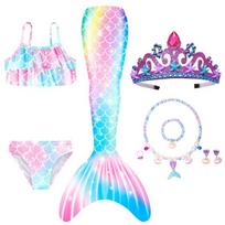 Vaikams Mergaitėms Plaukimo Undinukės Uodega Undinukės Kostiumas Cosplay Vaikų Maudymosi Kostiumas Fantazijos Paplūdimio Bikini Galima Pridėti Perlo Aksesuarus Helovynas 140 white