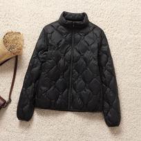 Autumn and winter women's light down jacket stand-up collar slim and thin short white duck down jacket L